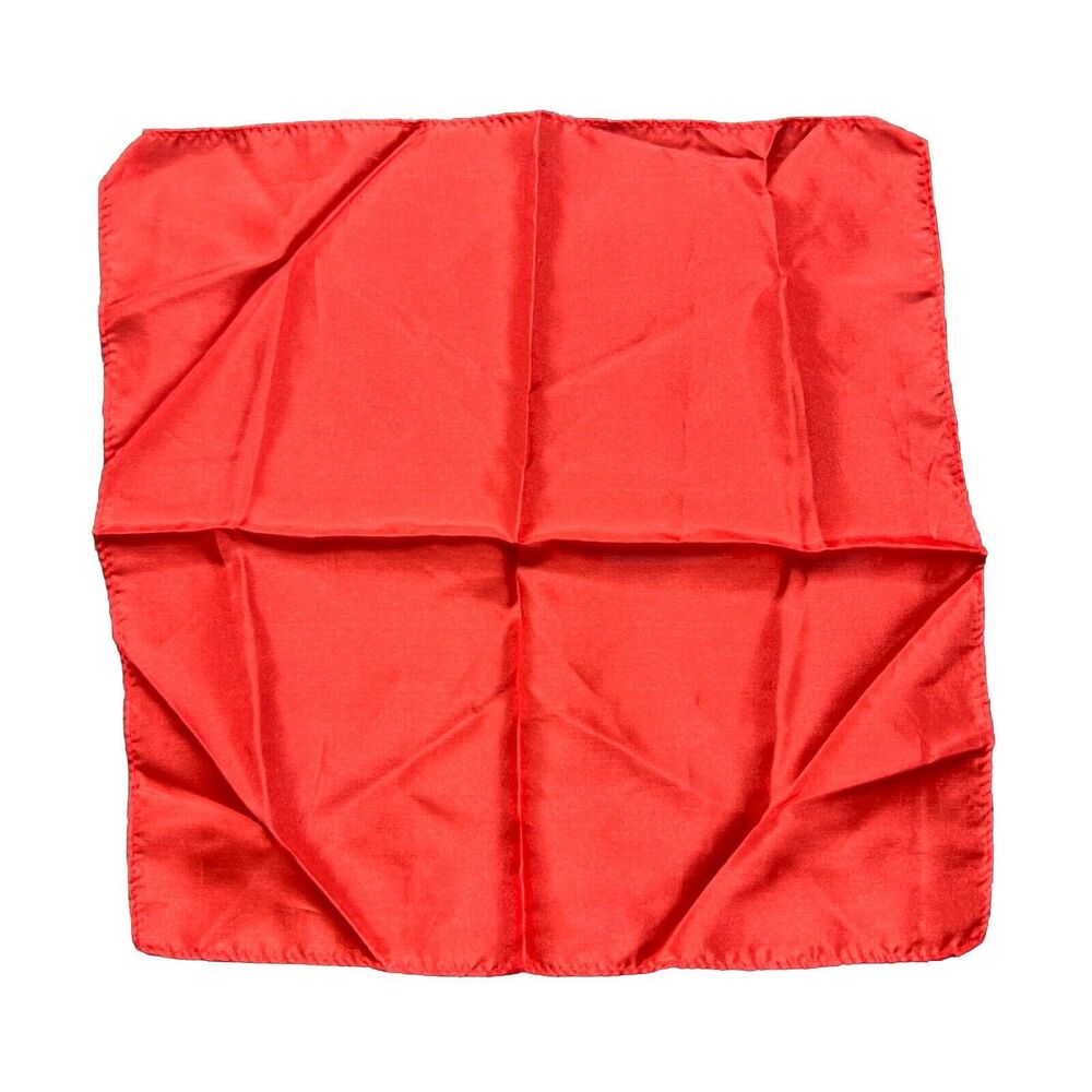 VTG 100% Silk Red Pocket Square Handkerchief Rolled 11” x 11” Solid Pre-Owned